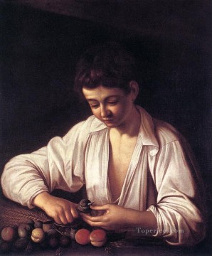 boy playing a violin Painting - Boy Peeling a Fruit Caravaggio